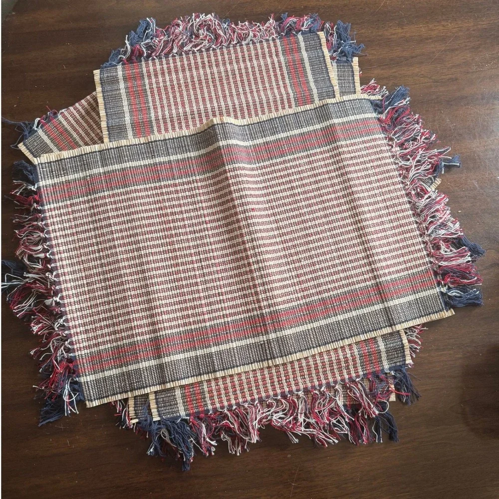 Pottery Barn Red, White & Blue Bamboo‎ Striped Placemats 8 Patriotic 4th of July